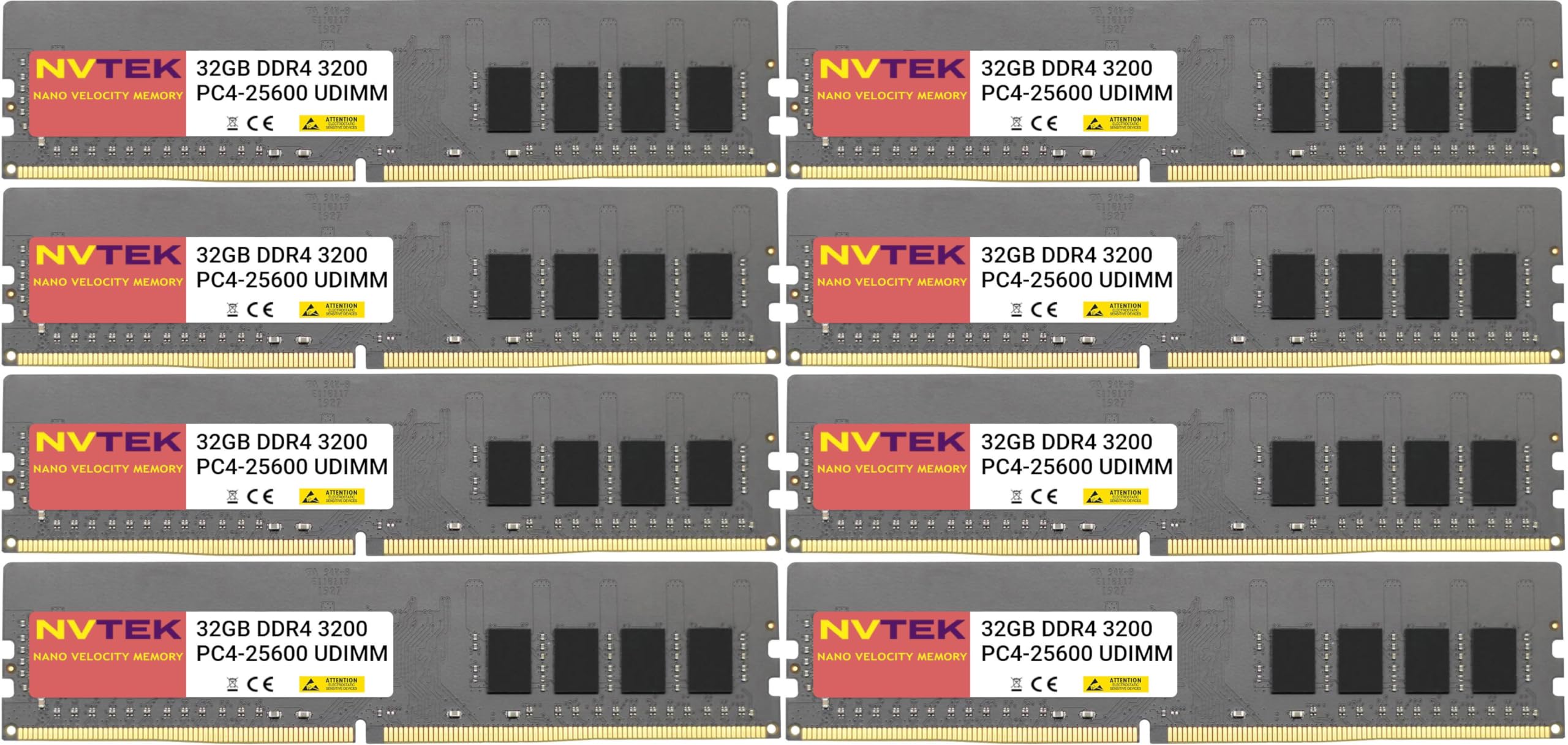 NVTEK 256GB (8X32GB) DDR4 3200MHz PC4-25600 UDIMM 2Rx8 1.2V CL22